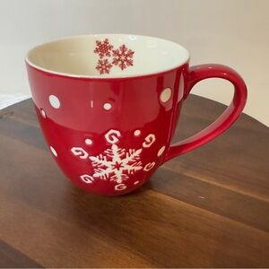 Vintage Starbucks 2007 Red & White Holiday Etched Snowflake Mug 16 Oz